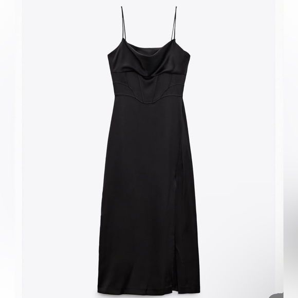 Black satin lingerie-style midi dress from Zara. Size Medium. New with tags! - Picture 1 of 4